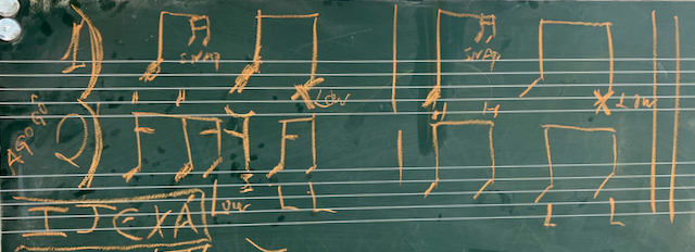 Ijexá-Agogô rhythms on blackboard